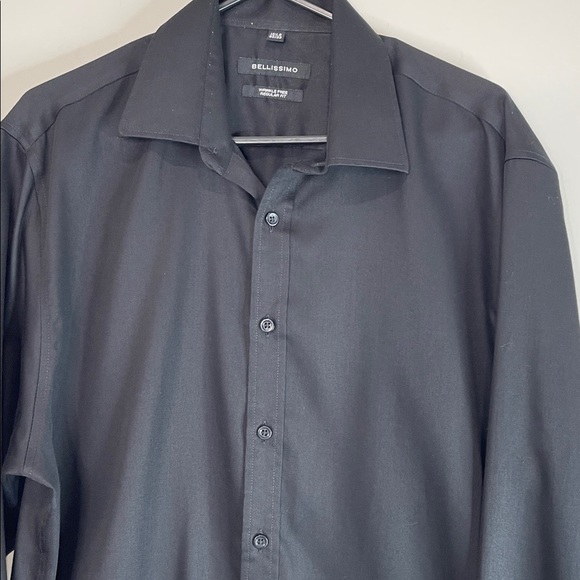 Bellissimo Mens Regular Fit Non-Iron Sateen Dress Shirt Black Long Sleeves 16.5R - Picture 4 of 12